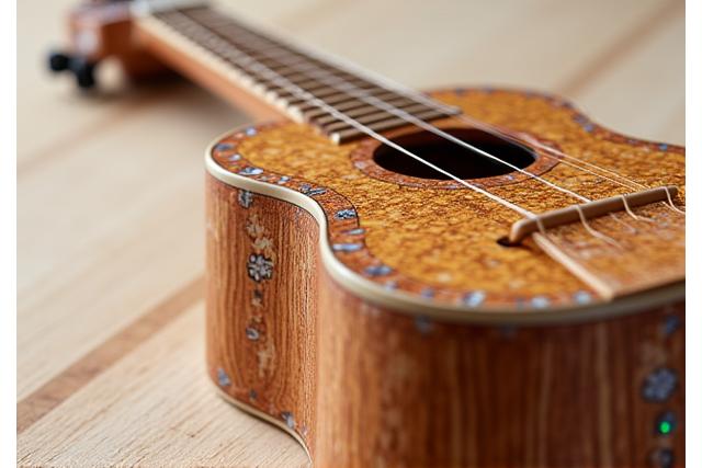 Ukelele aus Koaholz mit eingelegten Verzierungen